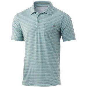 New Huk Waypoint Ombre Stripe Polo Shirt Mens L Green Stripe UPF 50